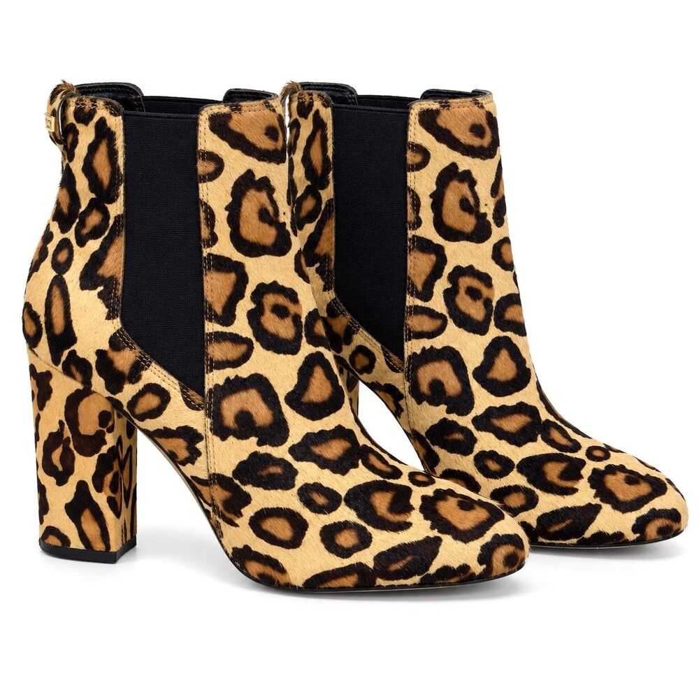 Sam Edelman Case Leopard Calf Hair Chelsea Ankle Boots Women’s 7 Block Heel